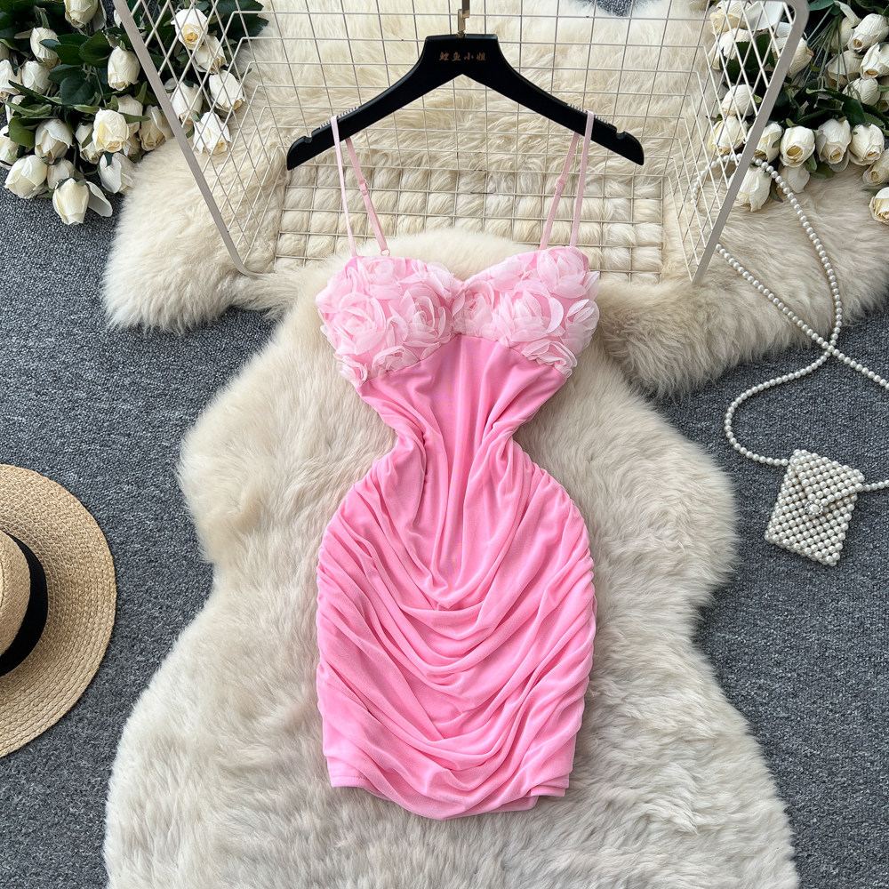 Mini-robe drapée roses 3D