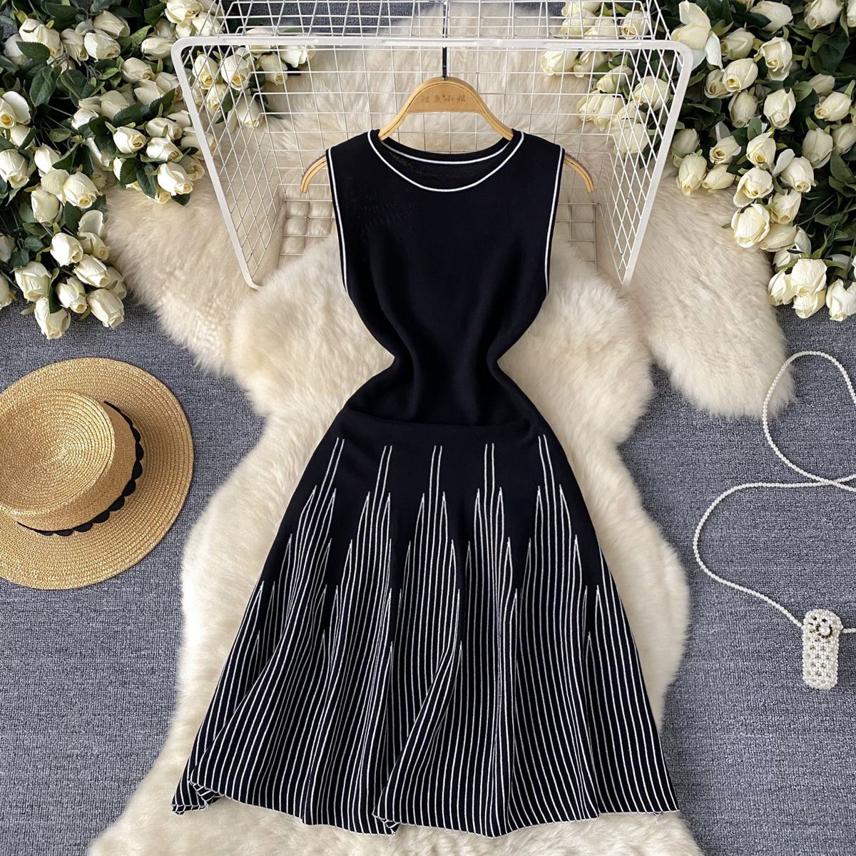 Robe maille évasée rayée