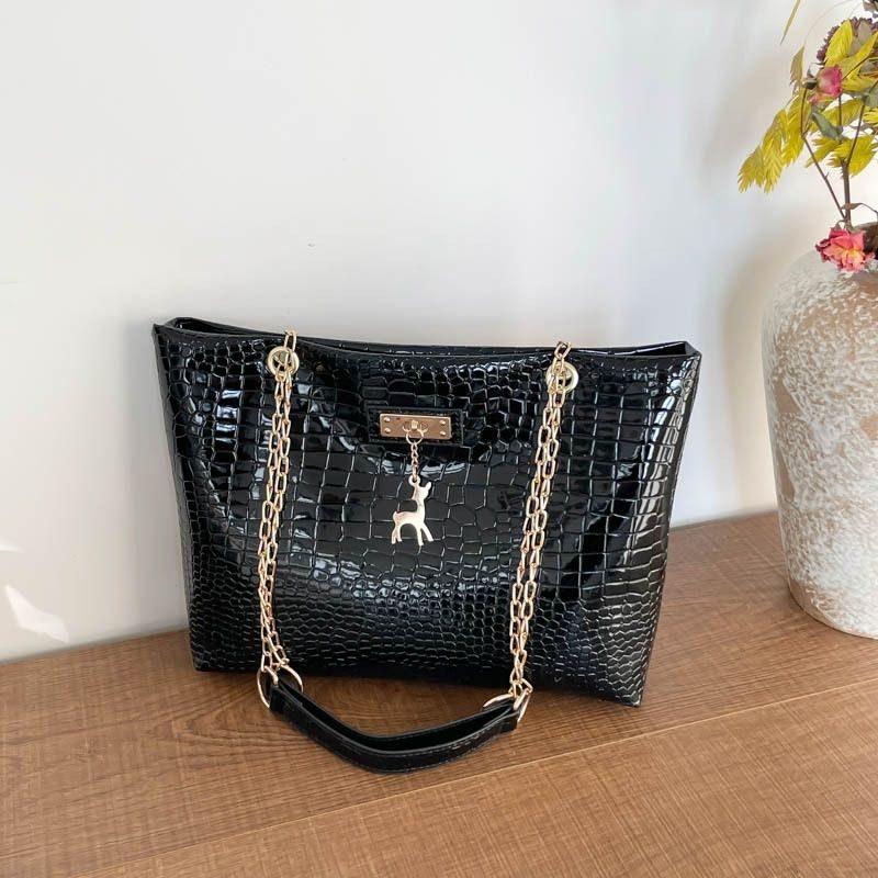 Cabas croco chaînes pendentif