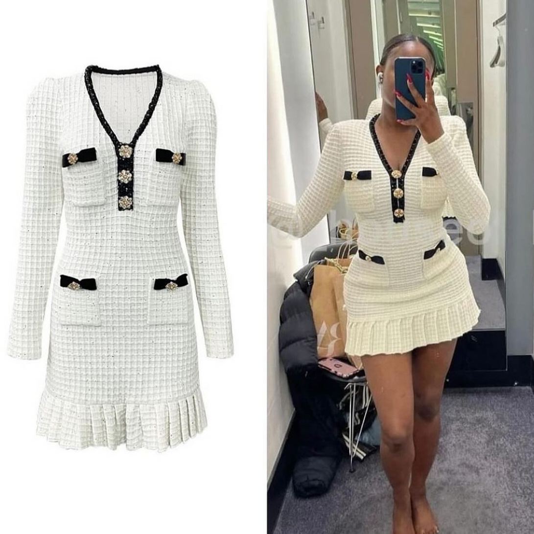 Robe maille col V à boutons