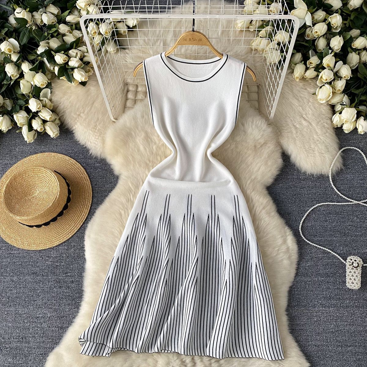 Robe maille évasée rayée