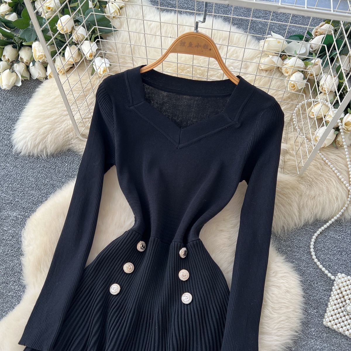 Robe pull plissée à boutons