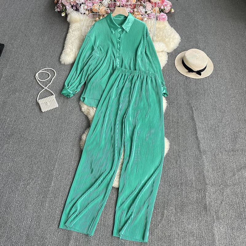 Ensemble chemise et pantalon large plissé, 20 coloris