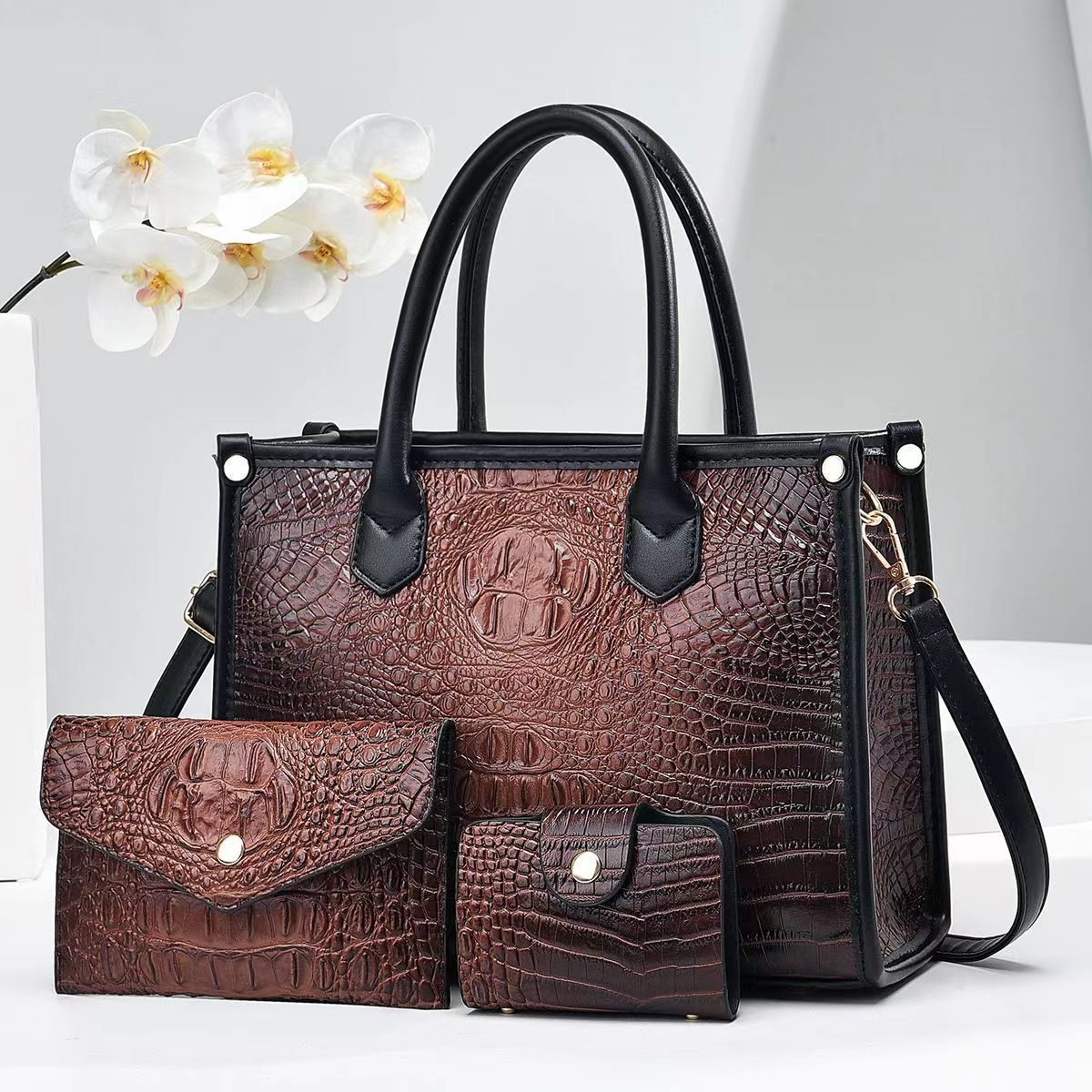 Ensemble 3 pièces sacs effet crocodile, 7 coloris