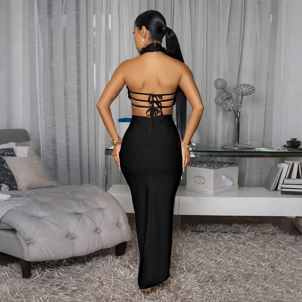 Robe longue roses 3D dos nu