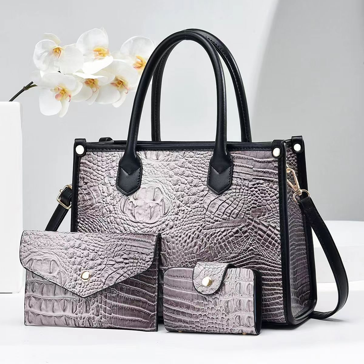 Ensemble 3 pièces sacs effet crocodile, 7 coloris