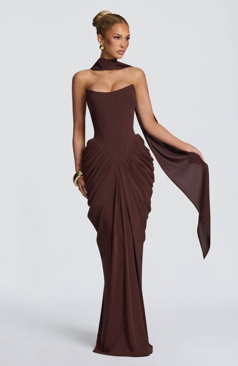 Robe longue corset drapée