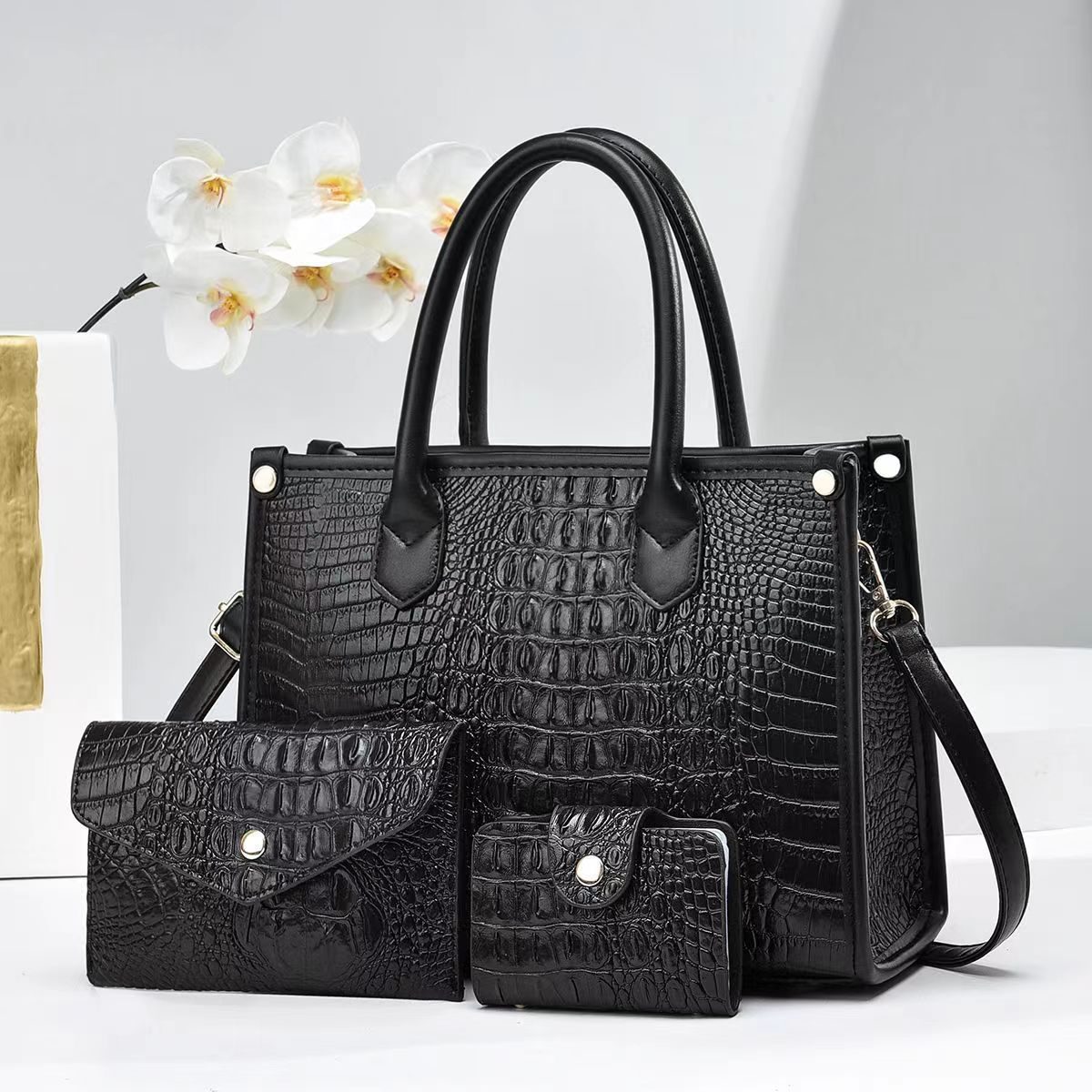Ensemble 3 pièces sacs effet crocodile, 7 coloris