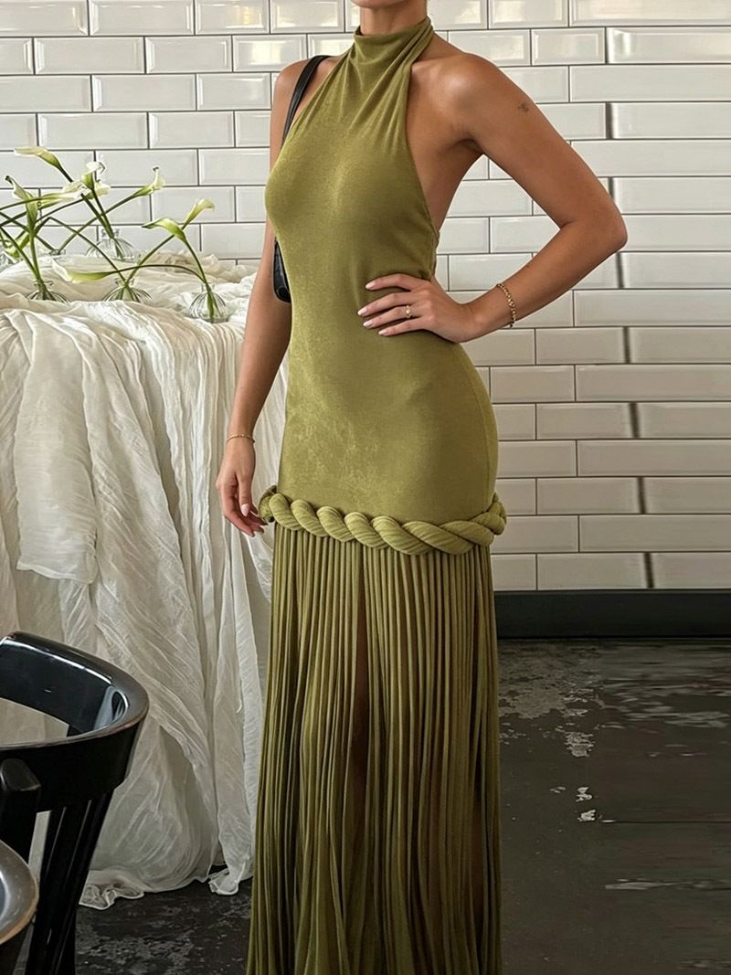 Robe longue dos nu à franges