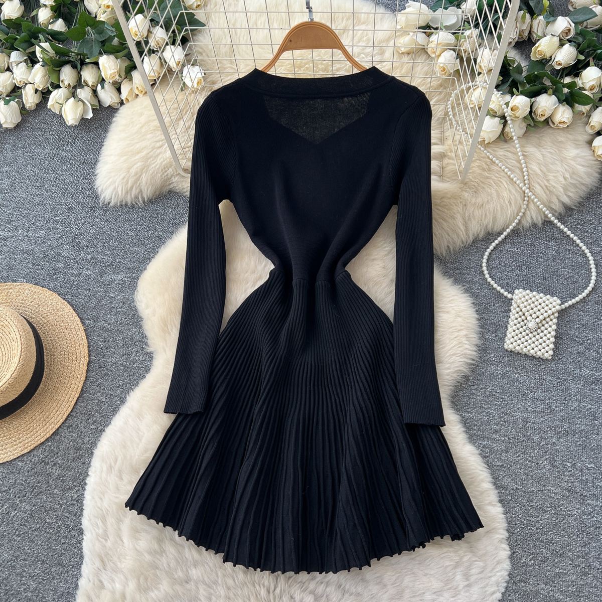 Robe pull plissée à boutons