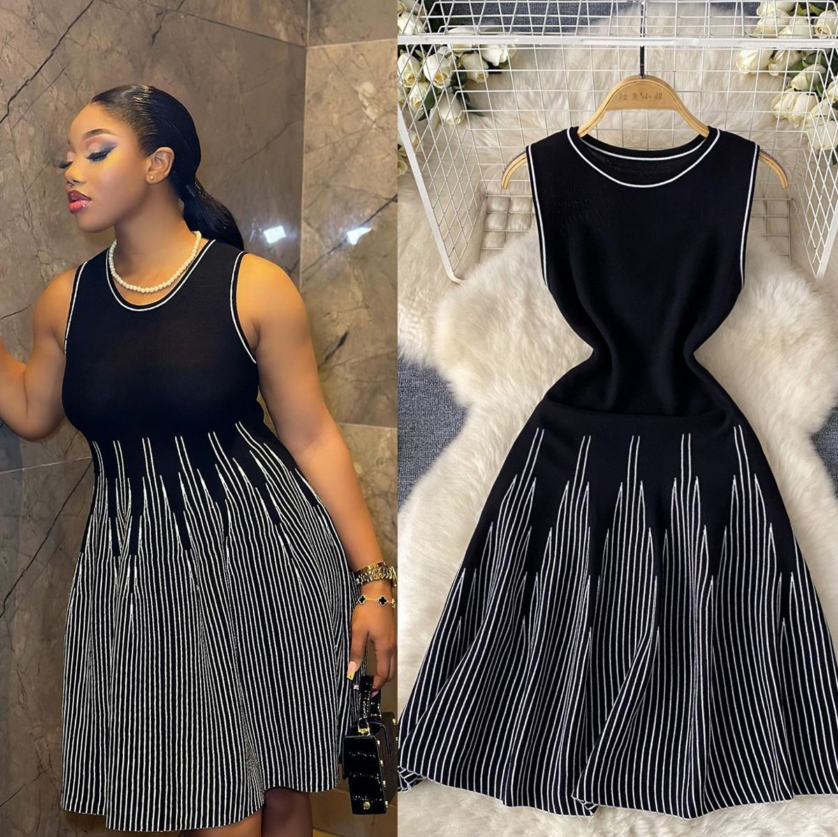 Robe maille évasée rayée