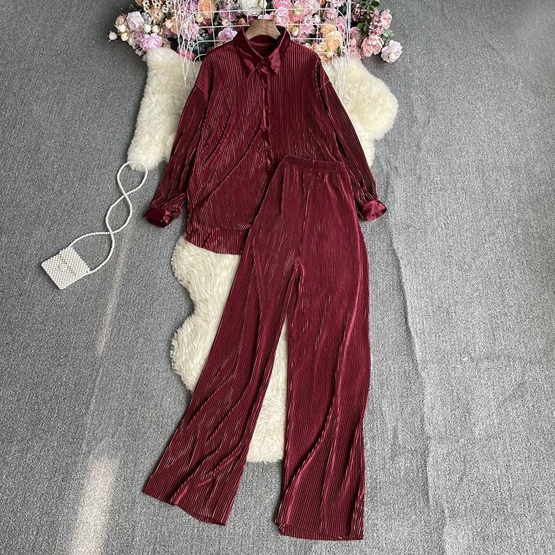 Ensemble chemise et pantalon large plissé, 20 coloris