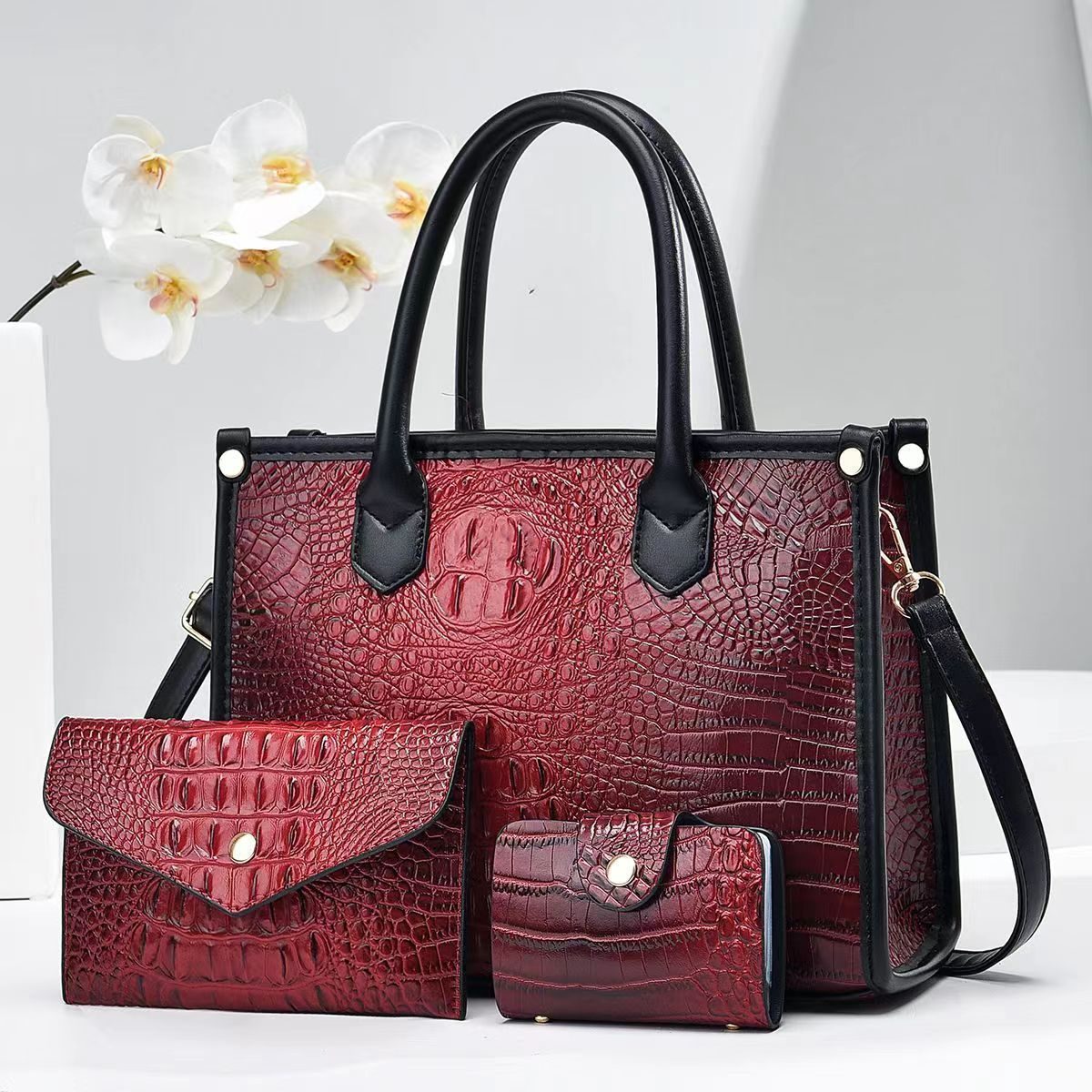 Ensemble 3 pièces sacs effet crocodile, 7 coloris